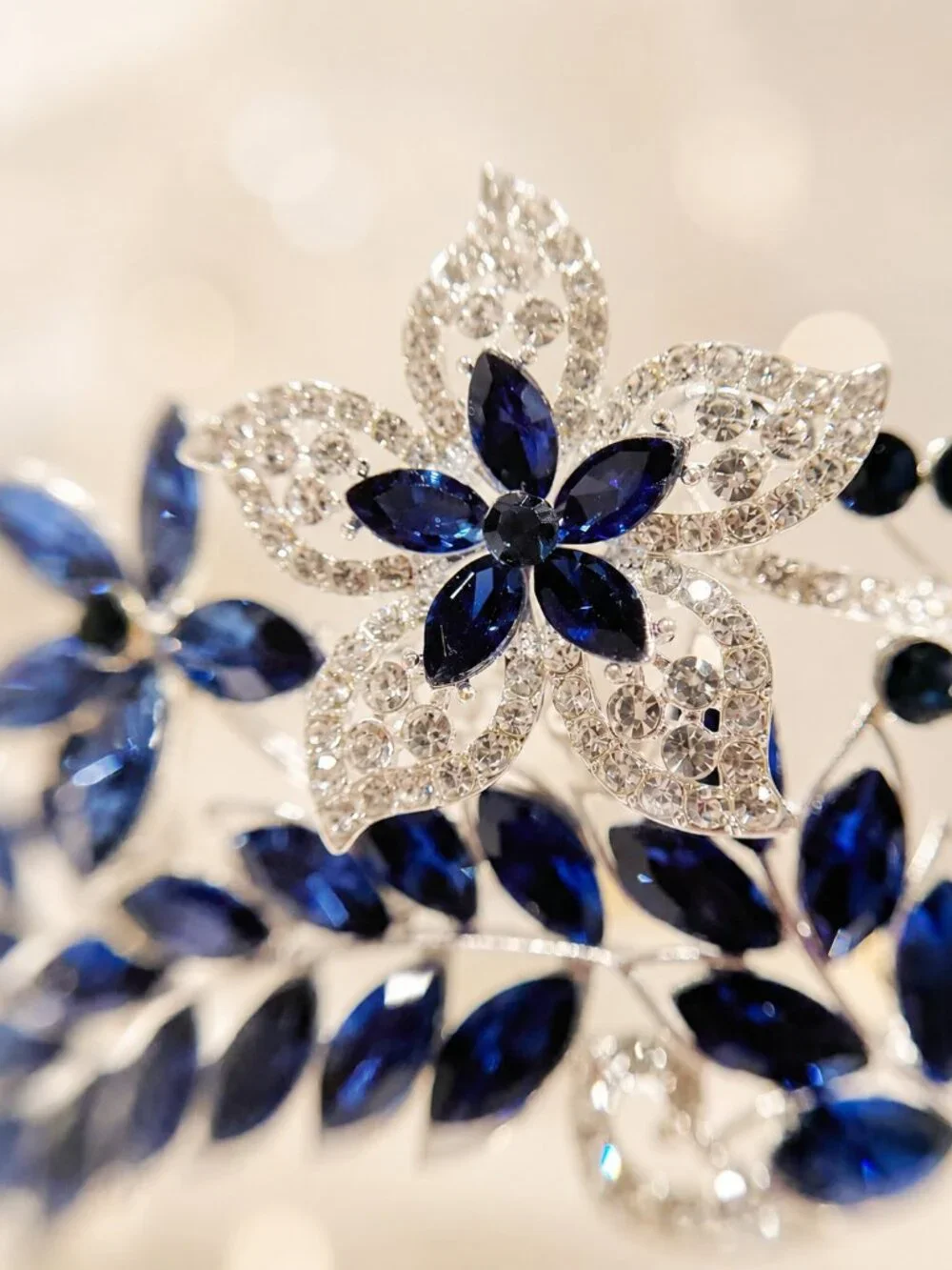 Navy Blue Crystal Butterfly Tiara Crown Silver Beauty Pageant Bridal Prom crown